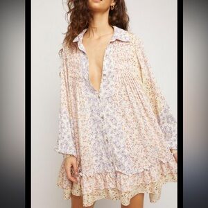 Free People Floral Blouse in Cream and Purple